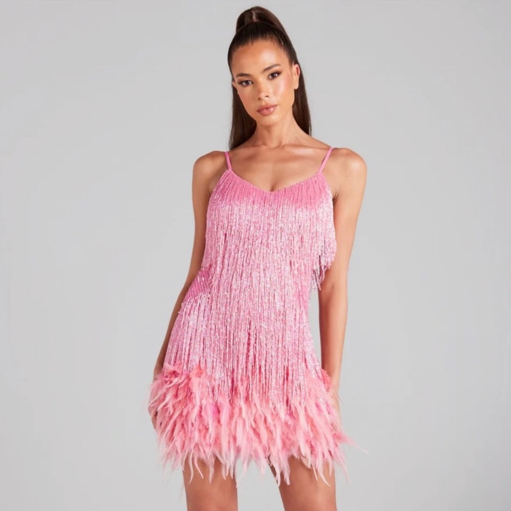 Pink Fringe and Feather Dress
